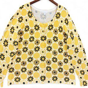 Charter Club Cardigan Sweater Womens Sz 3X Yellow White Daisy Floral Embellished